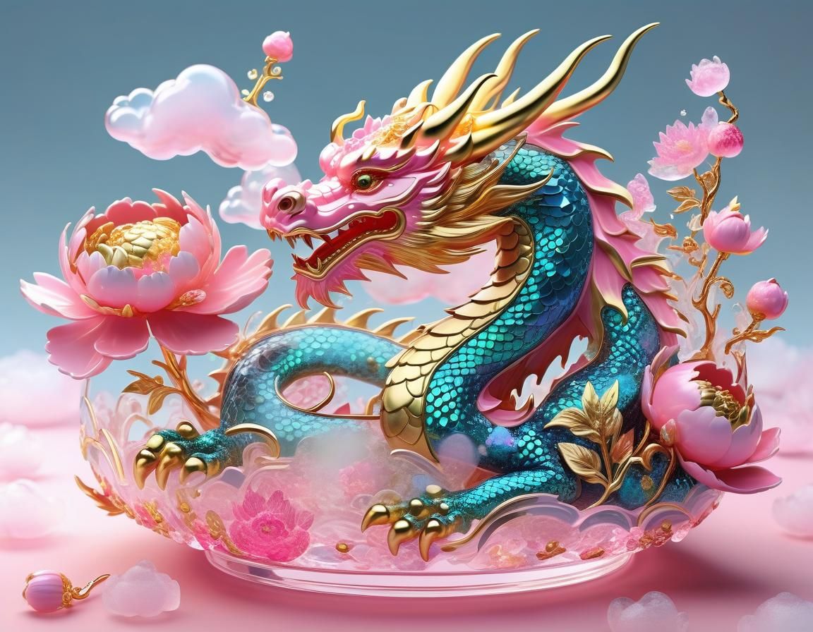 Sleeping Dragon in Clouds: Anime-Style 3D Render