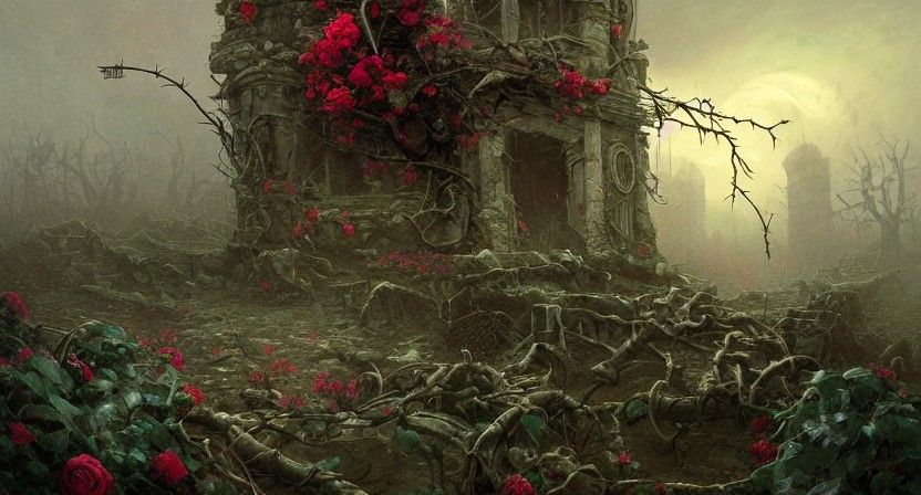 Skull Crowned with Roses: Gothic Fantasy Art