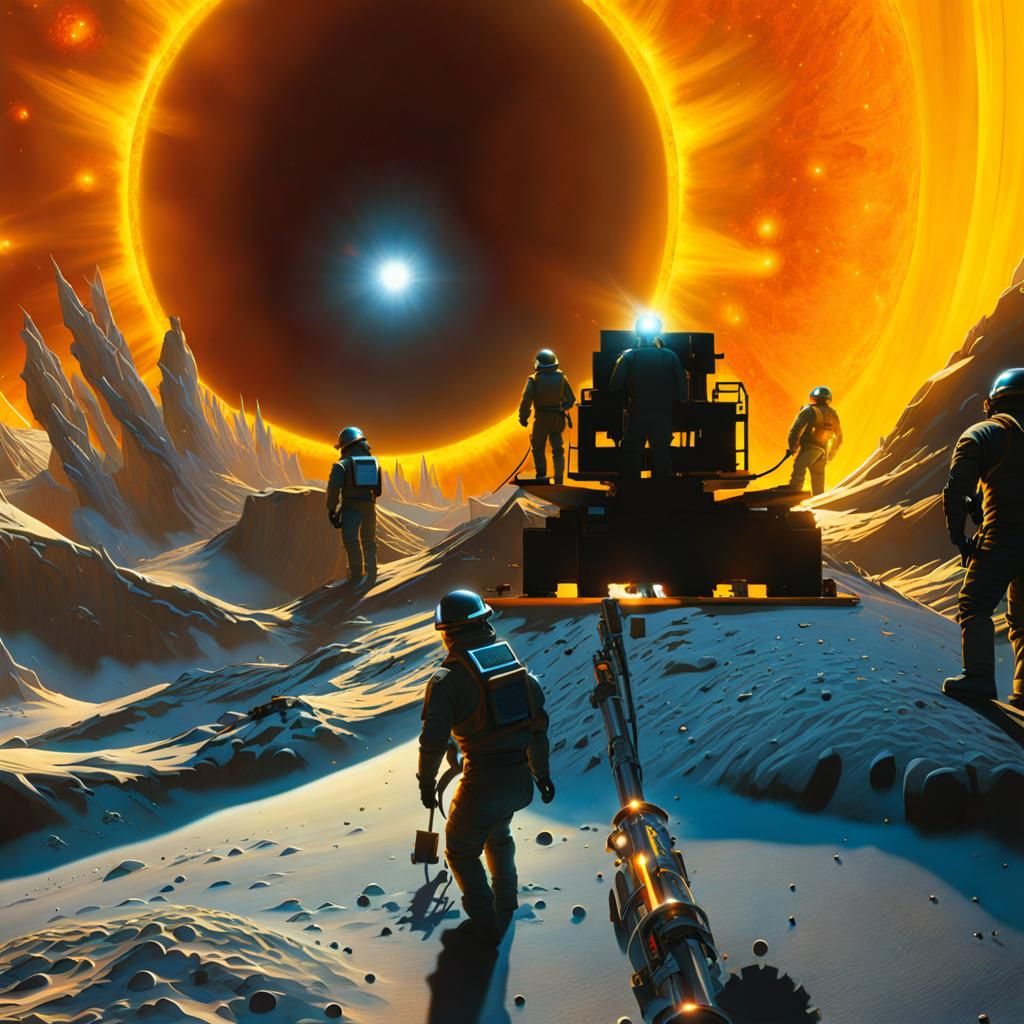 Sun Miners Extracting Solar Energy: Sci-Fi Scene