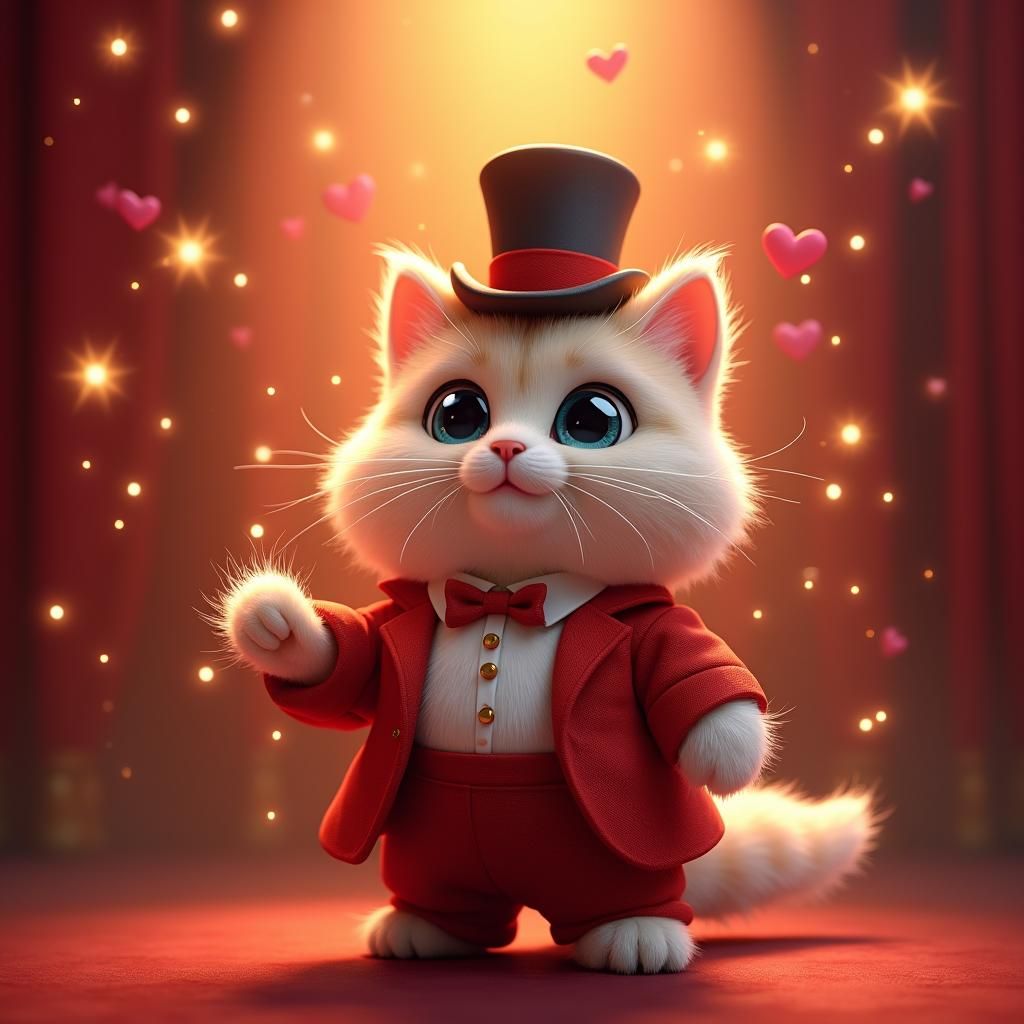 Magical Chibi Cat Magician in a 3D Animated Style