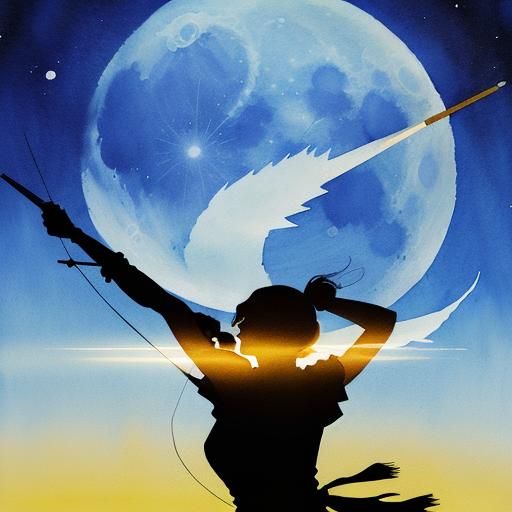 Archer Silhouette in Double Exposure Watercolor