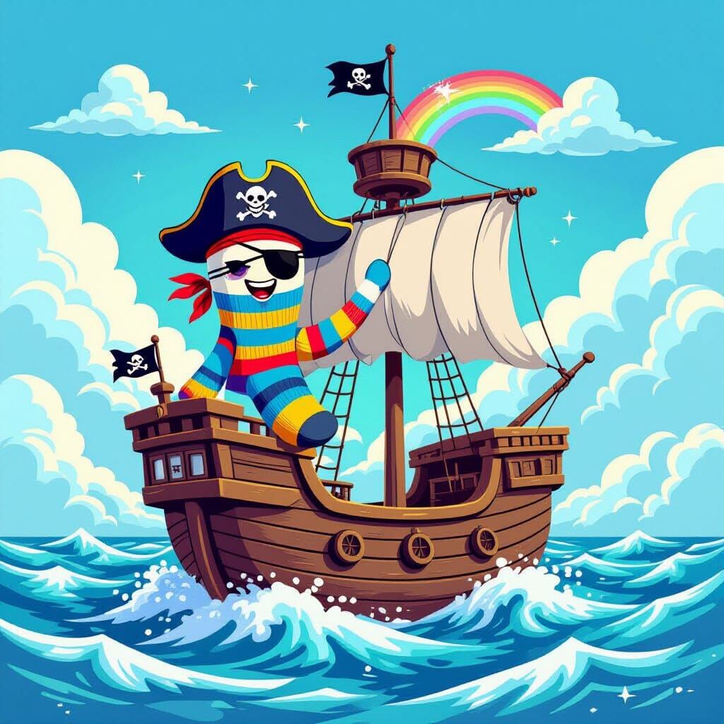 Pirate Sock Captains Ship Dryer on Rainbow Waves