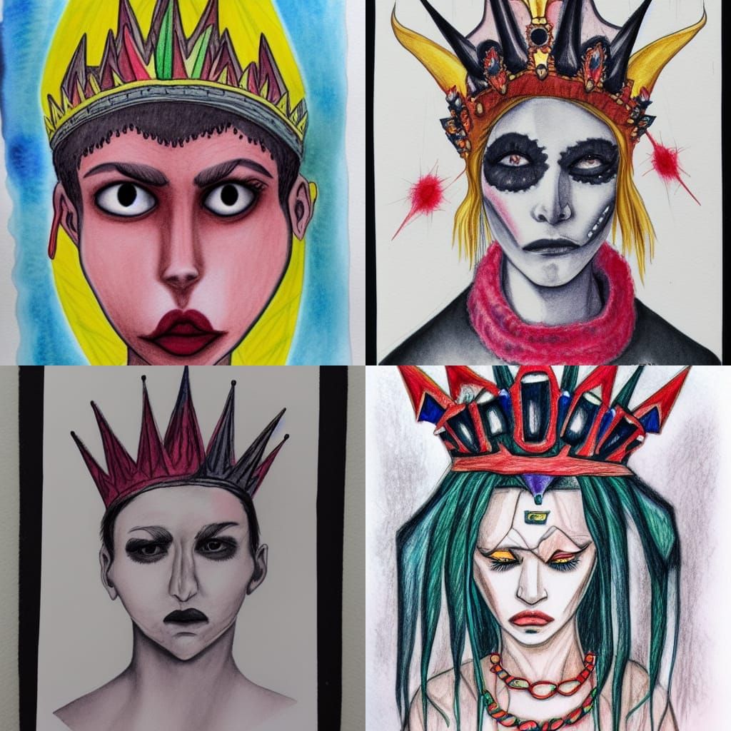 Future Punk Crown in Pencil and Watercolor Style