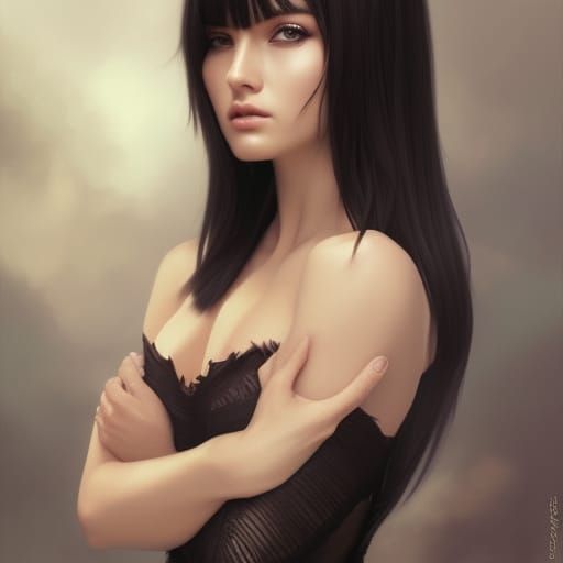 Beautiful Woman with Butterfly Hair, Detailed Portrait