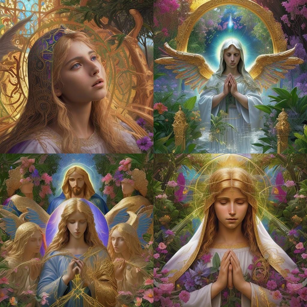 Hyperrealistic Garden of Paradise with Saints