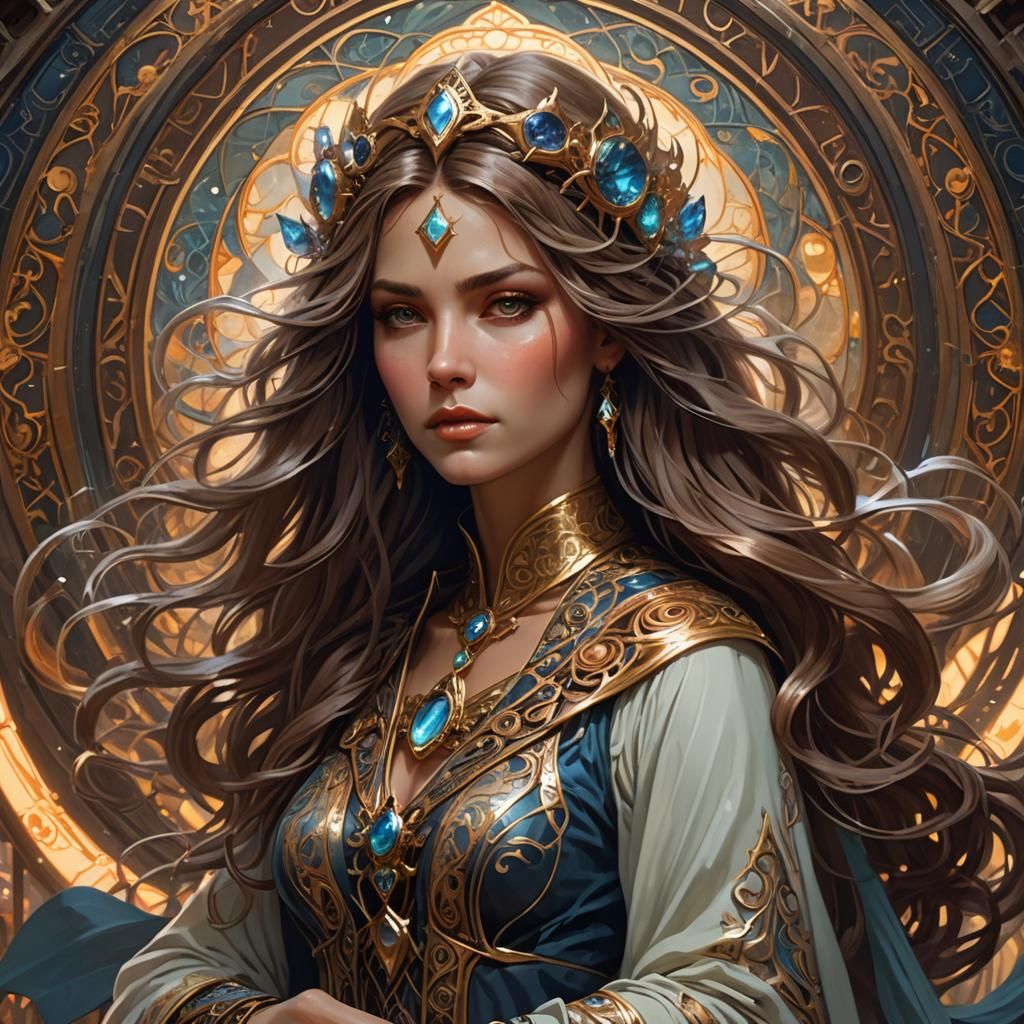 Enchanting Sorceress Portrait in Art Nouveau Style