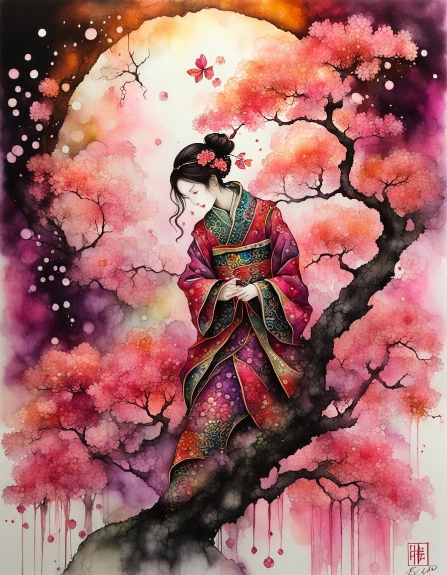 Enchanted Harlequin Filigree with Sakura in Alcohol Ink