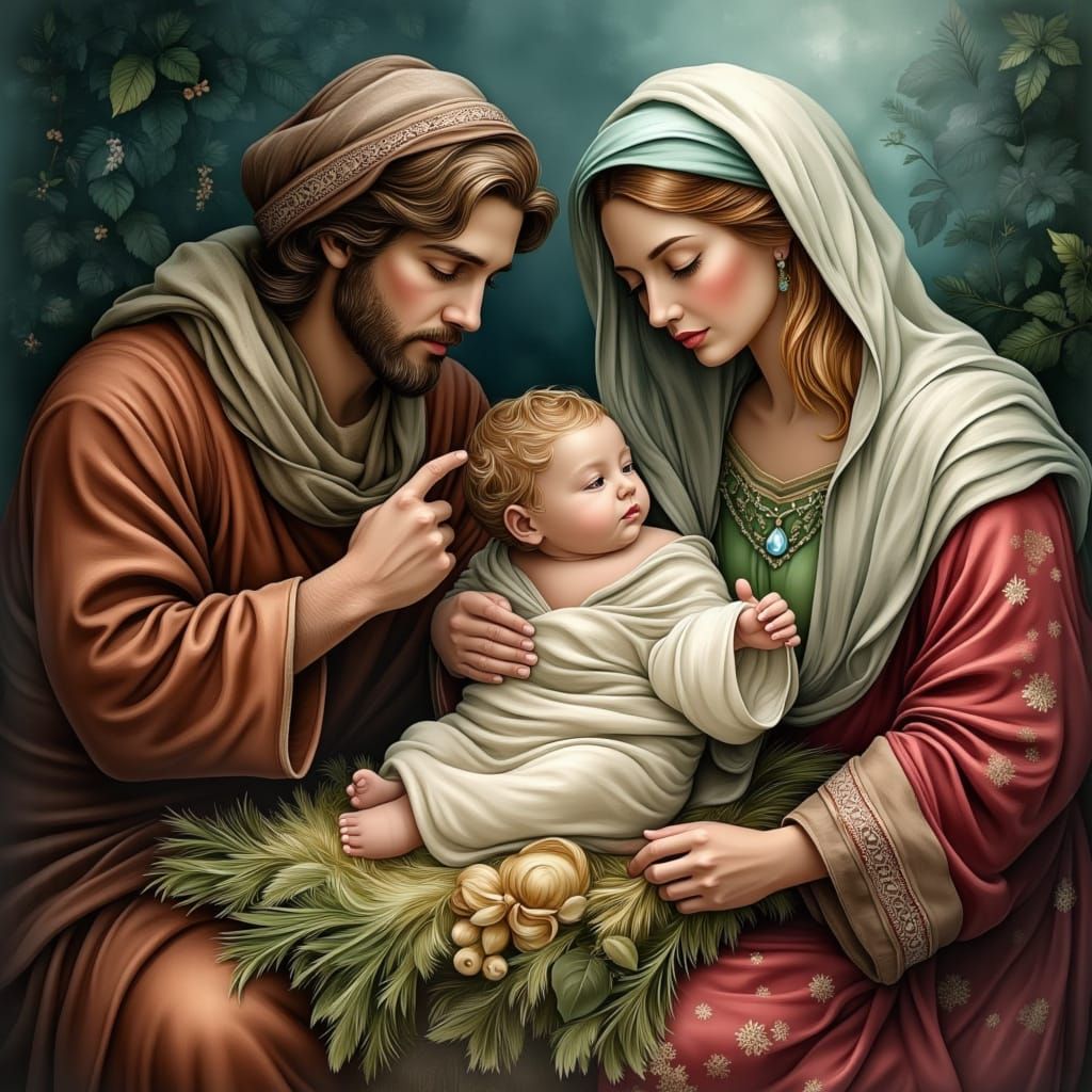 Christmas Nativity Scene with Mary, Joseph, and Baby Jesus