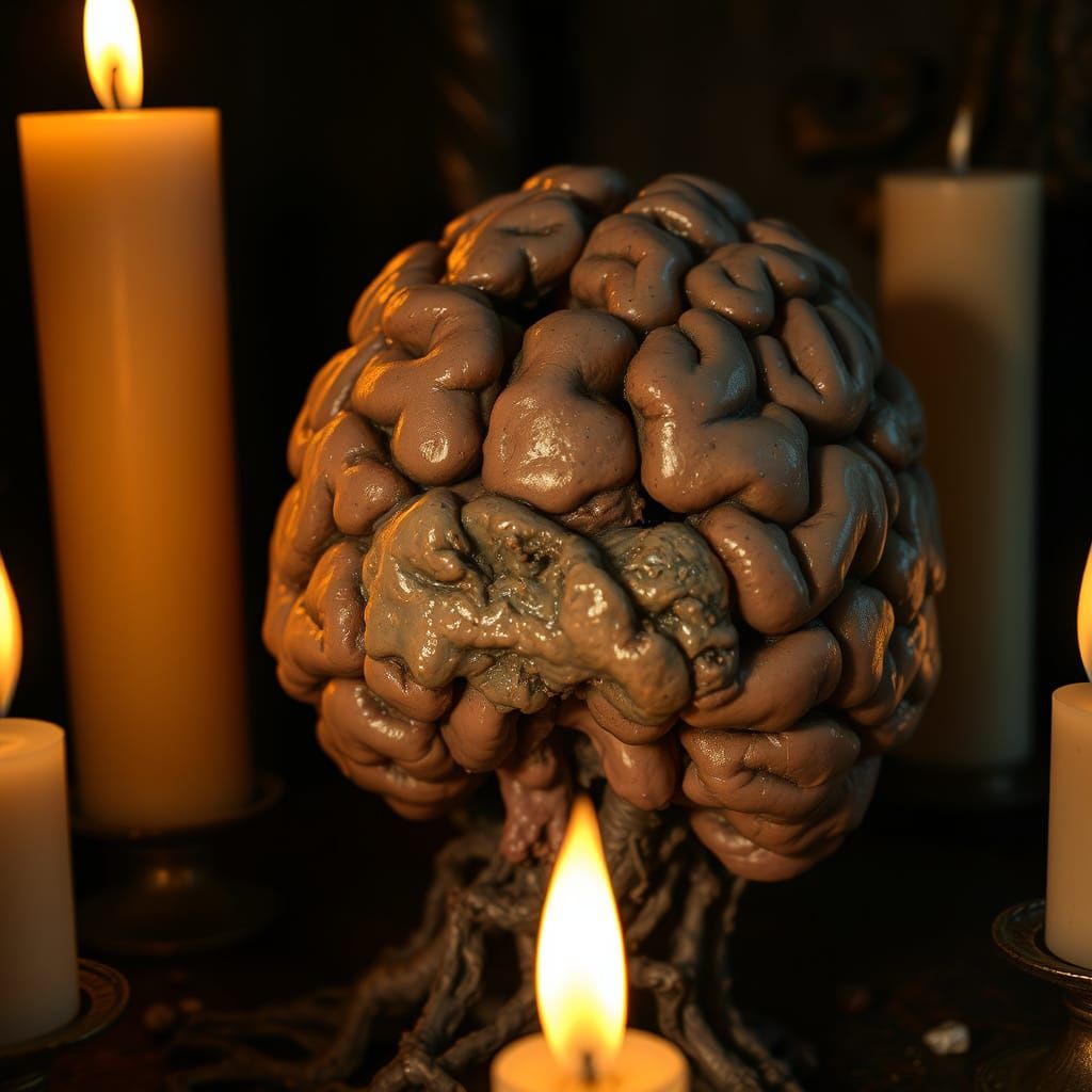 Decaying Brain in Gothic Mystical Atmosphere