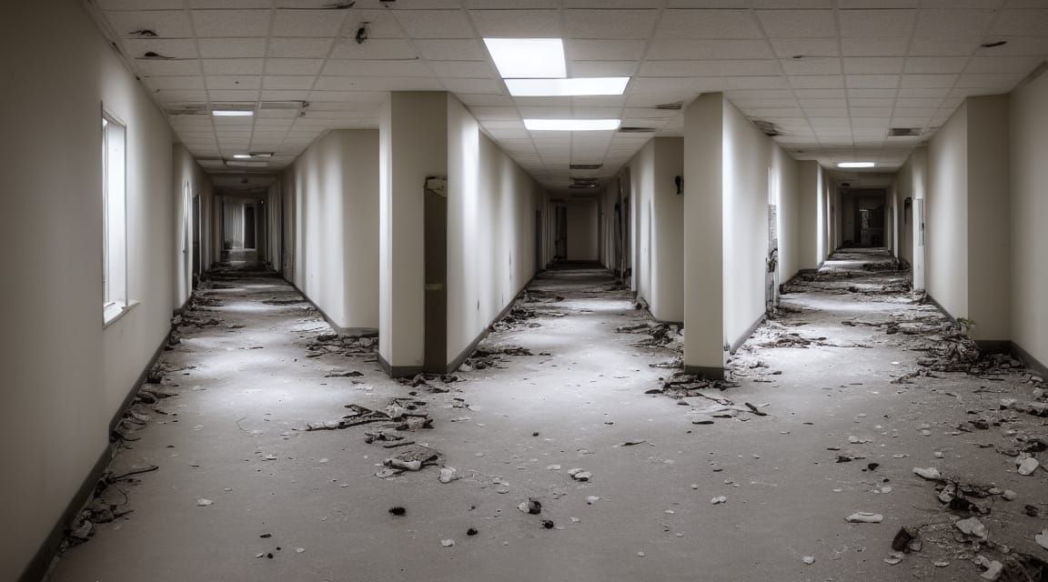 Abandoned Hospital Hallway with Shadows
