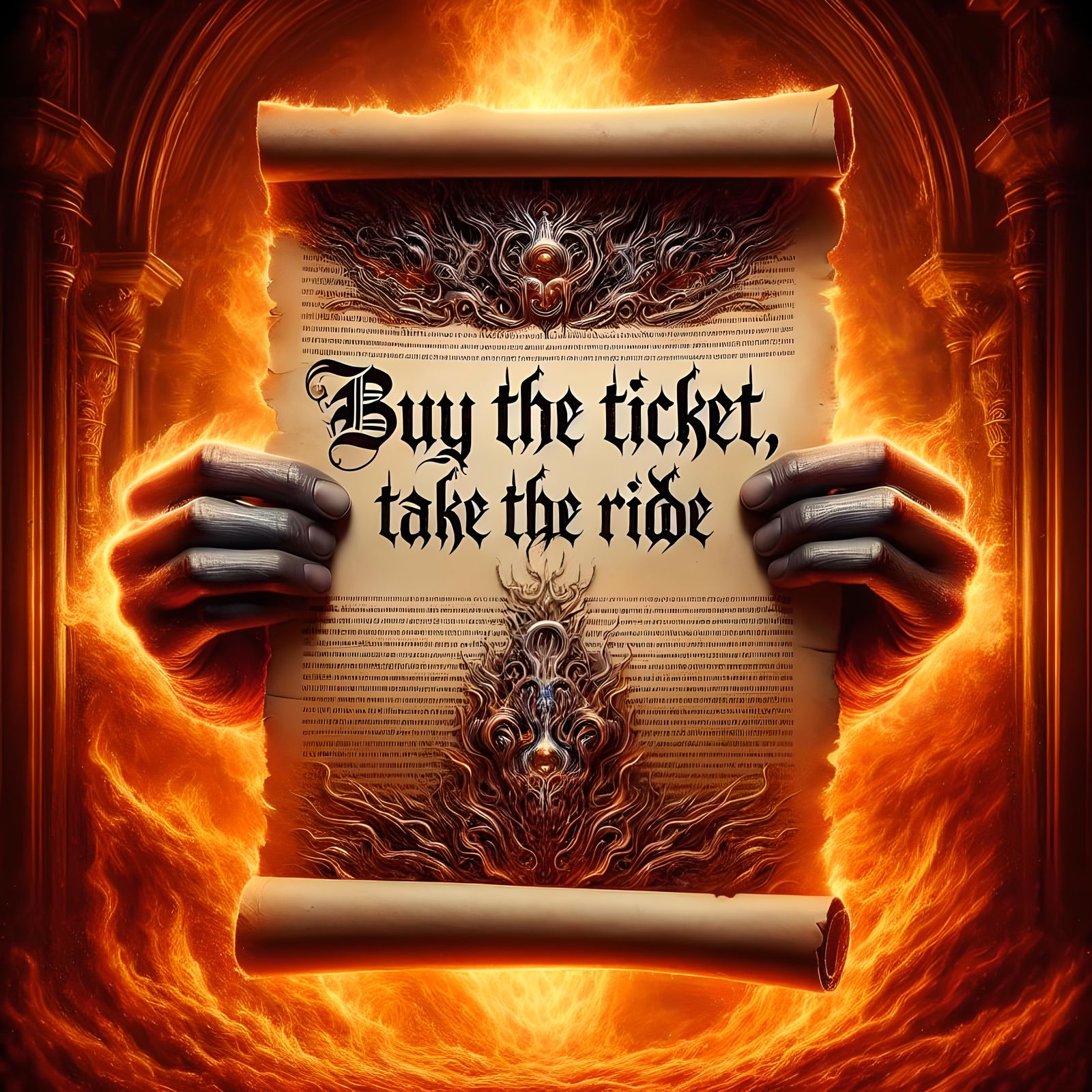 Parchment with Burning Flames in Hyperrealistic Style