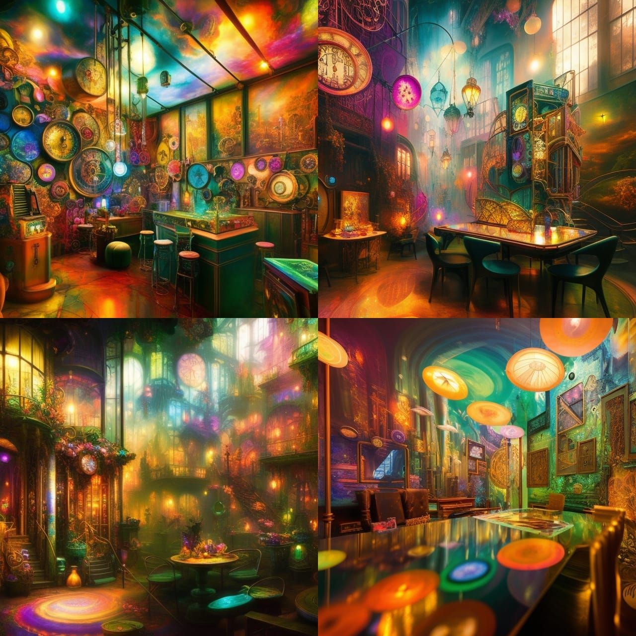 Psychedelic Cyberpunk Art Cafe: Intricate Digital Rendering