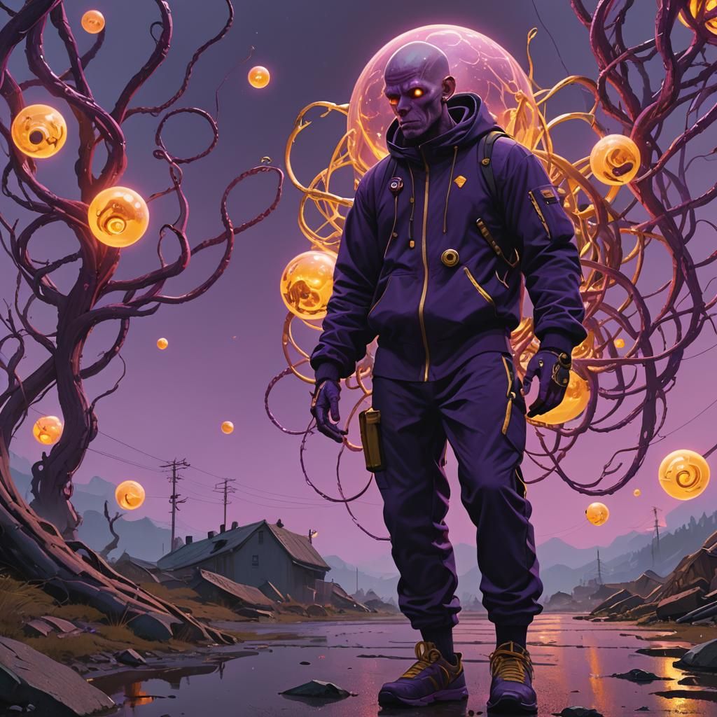 Humanoid Emerges from Twisted Mass, Digital Art