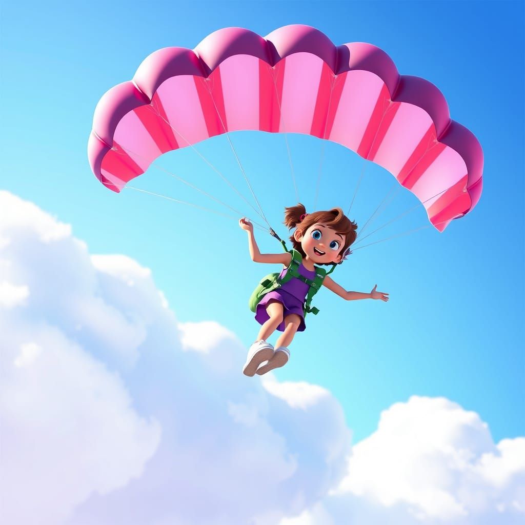 Girl with Parachute in Stylized 3D CGI Art