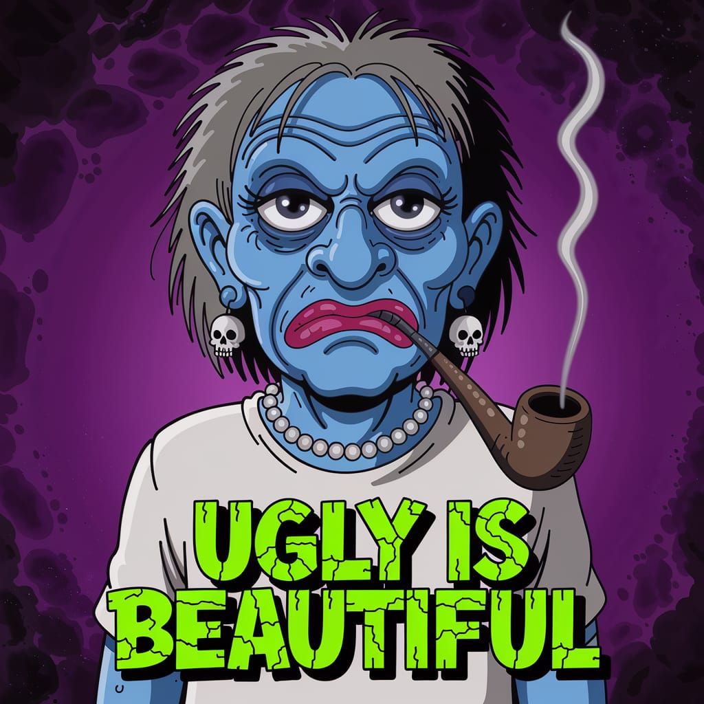 Ugly Woman Smoking Pipe in Comix Art Style