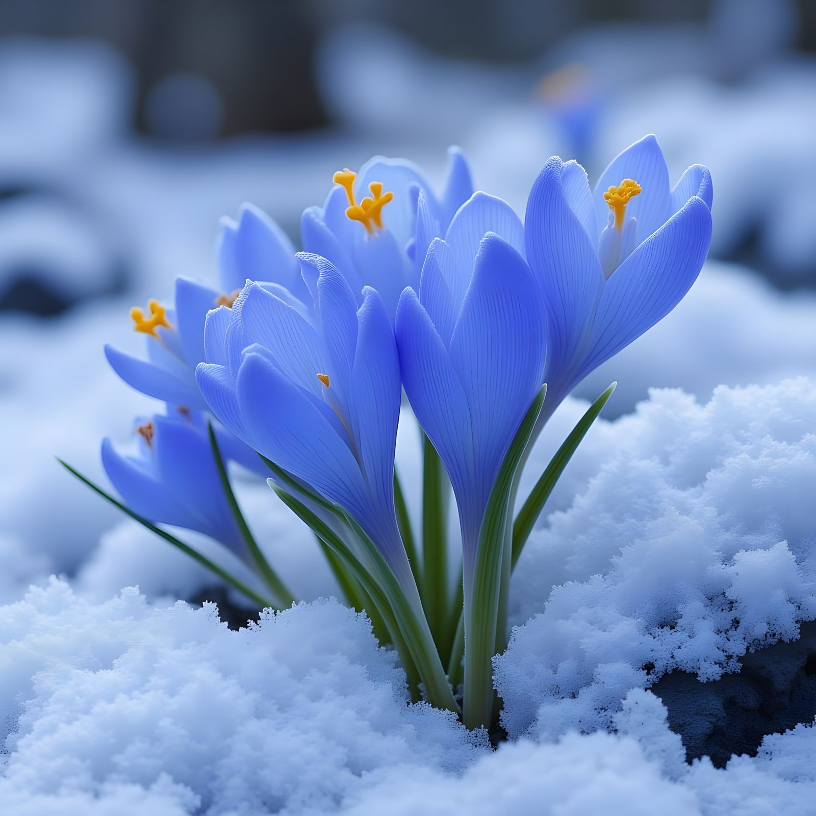 Blue crocuses in snow 1