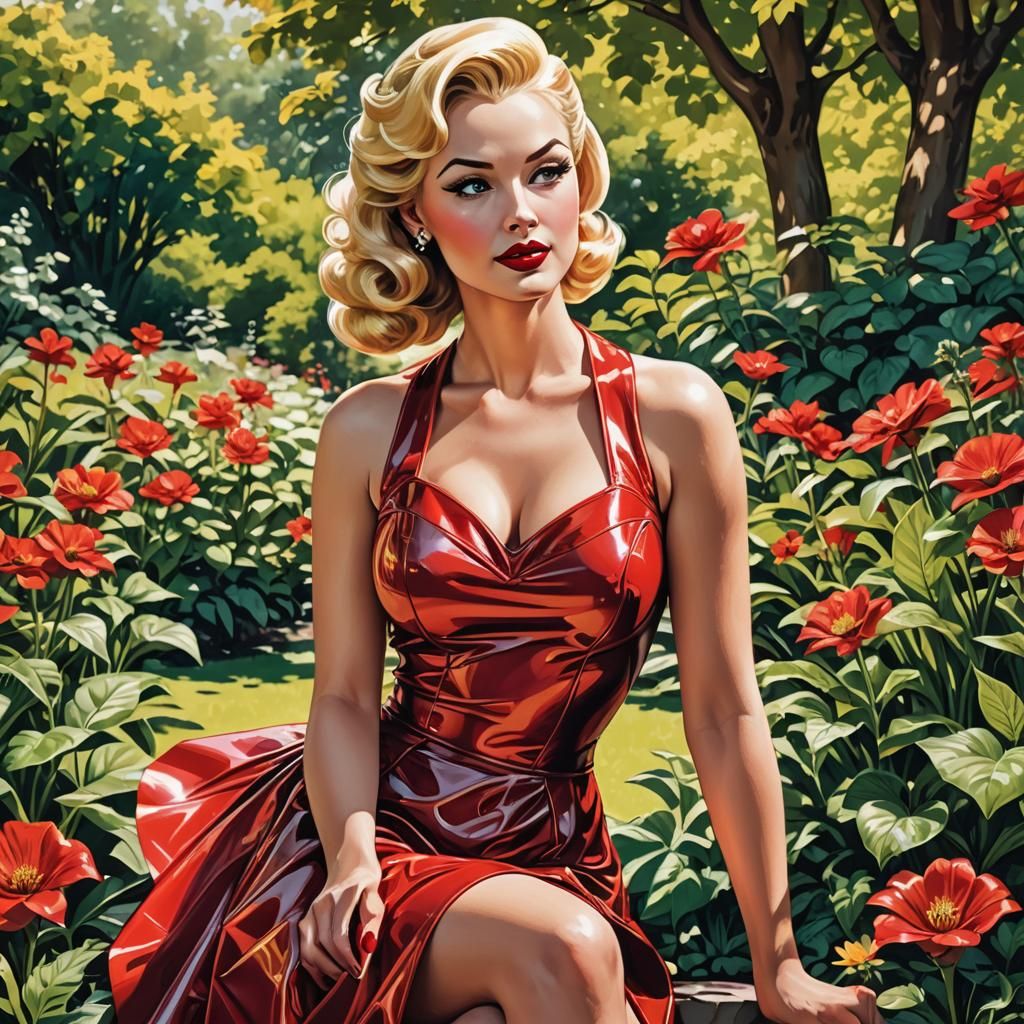 Pin-Up Girl in Latex Dress, Comic Book Style