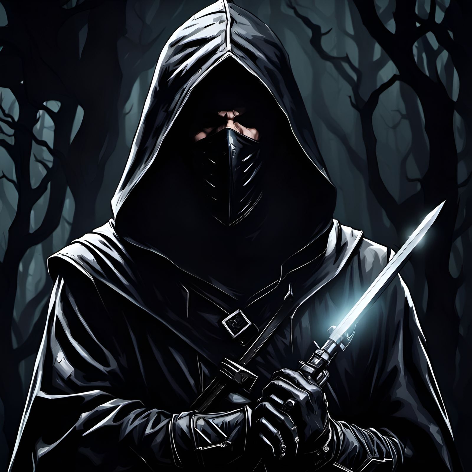 Leather-Clad Assassin with Mask and Hood
