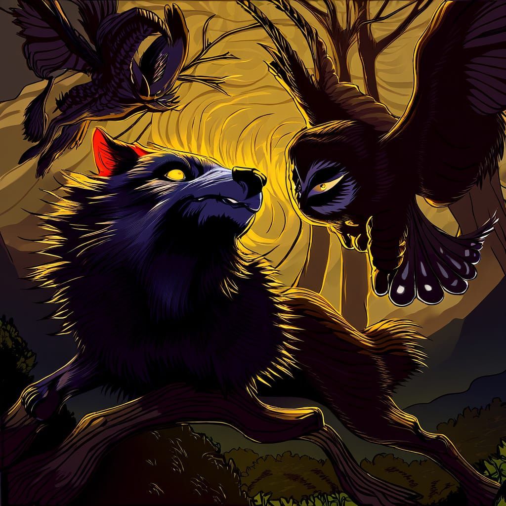 Wolf and Owl Engage in Cinematic Confrontation