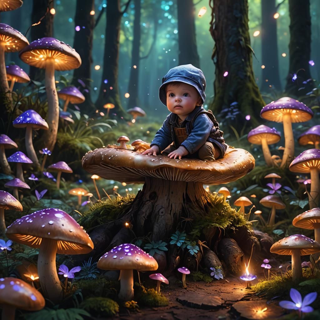 Enchanting Macro Photo of Baby on Mushroom