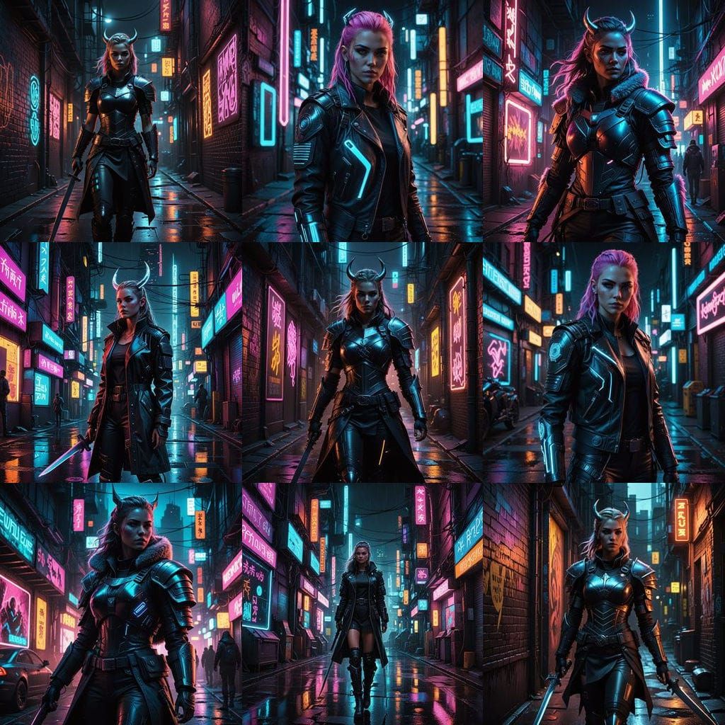 Cyberpunk Viking Warrior Goddess