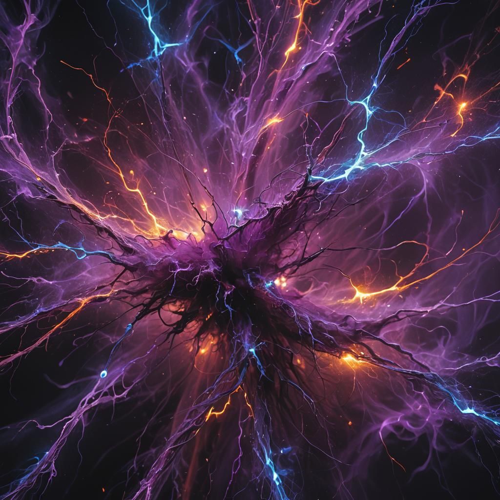 Abstract Expressionism: Glowing Entity in Neon Void