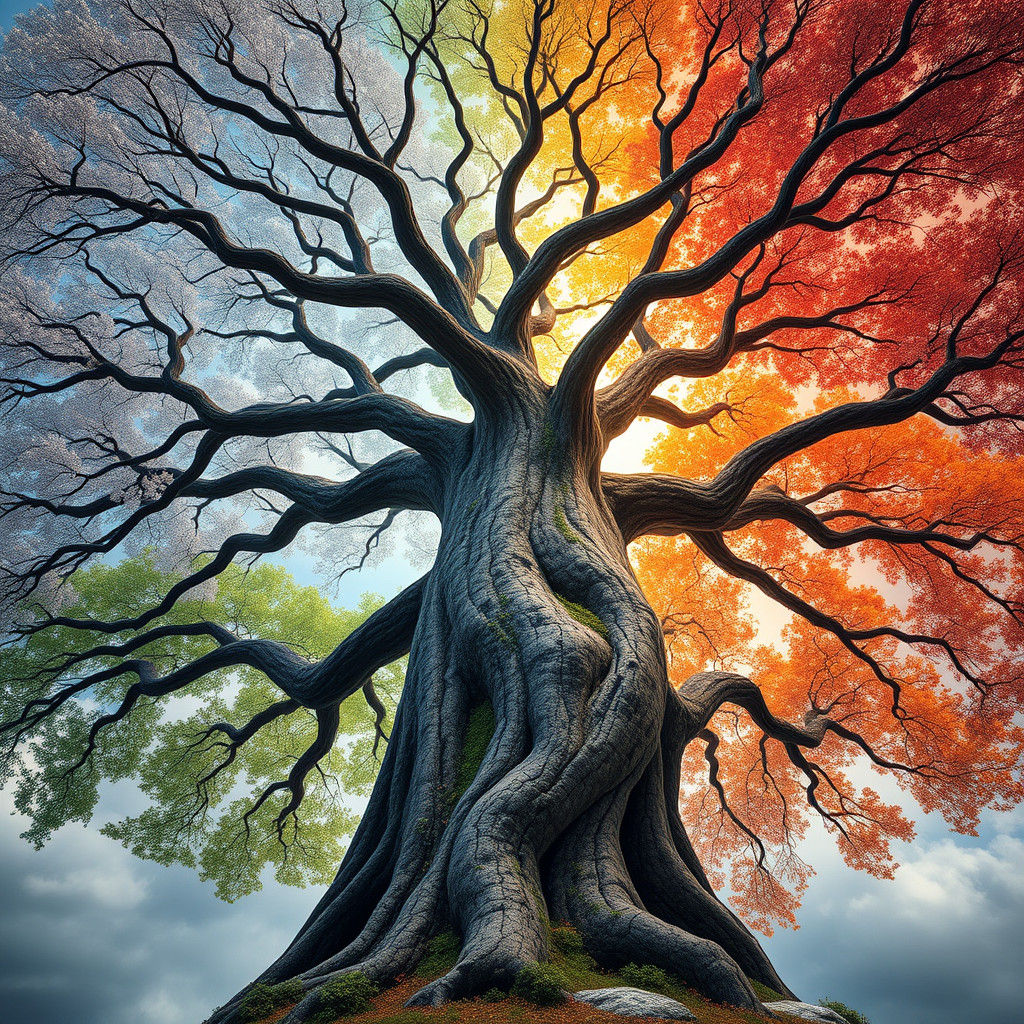 Four Seasons Tree in Hyperdetailed Matte Painting