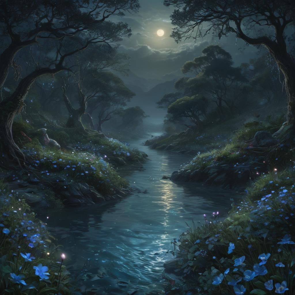 Mystical Avalon Landscape with Faeries in Digital Painting