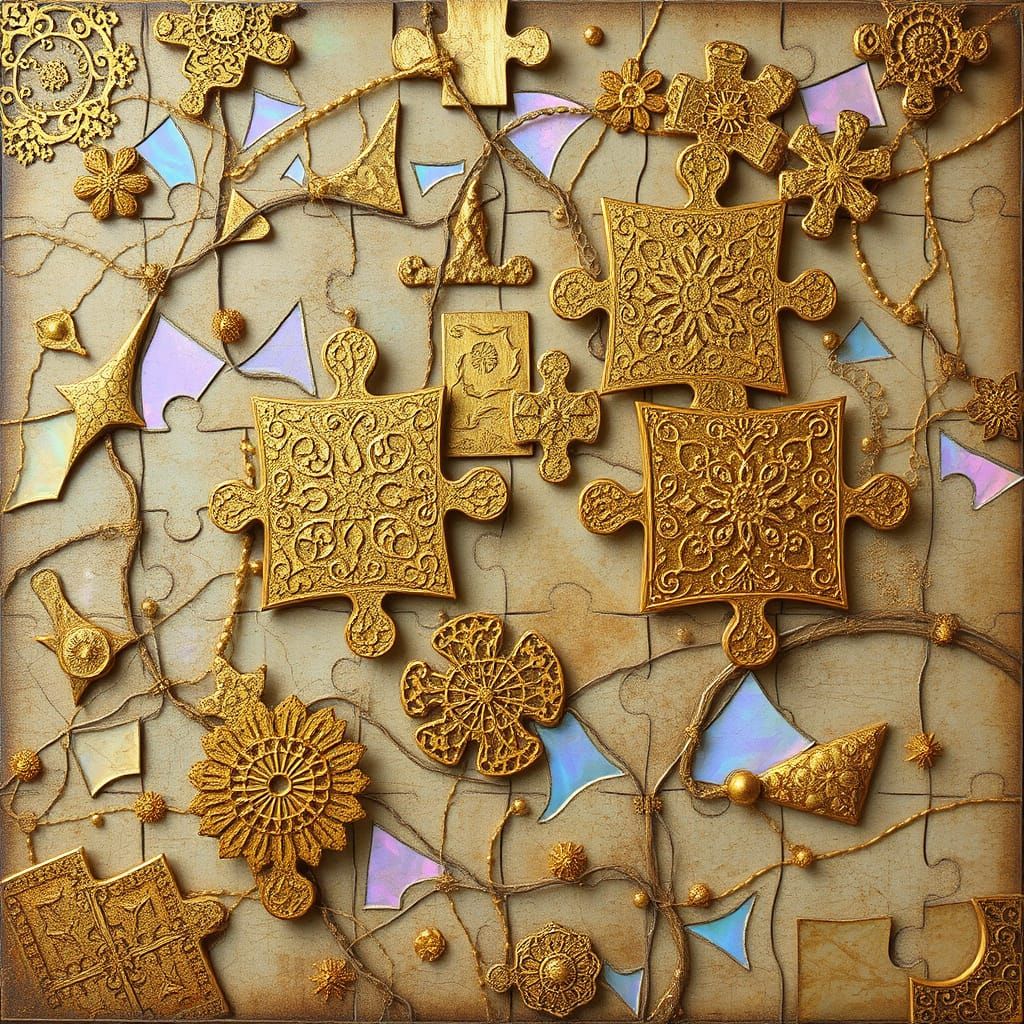 Surreal Puzzle Pieces in Dreamlike Realm