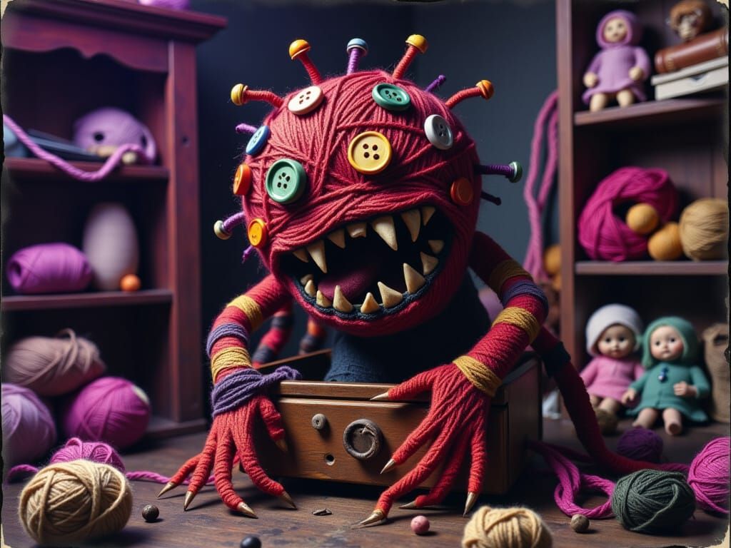 knitting yarn monster toy