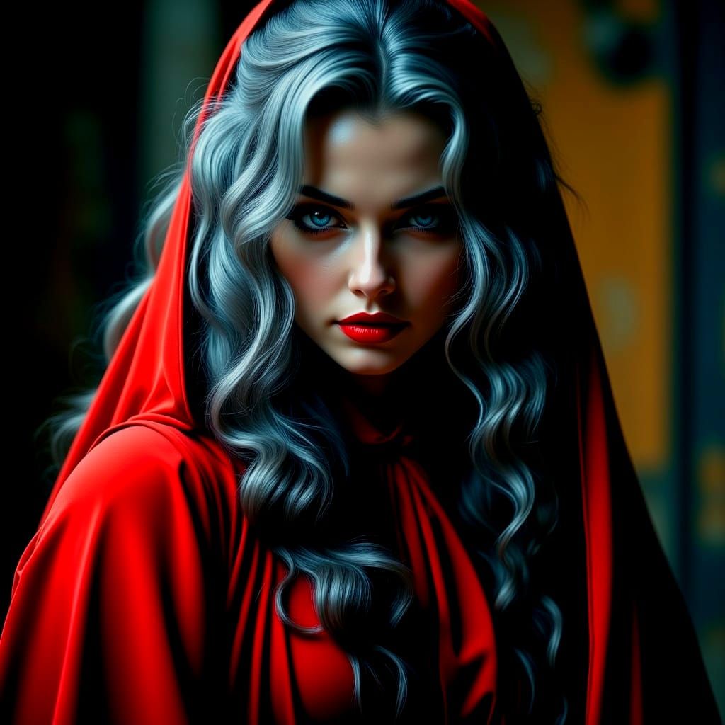 The woman with grey hair and striking eyes smiles at you