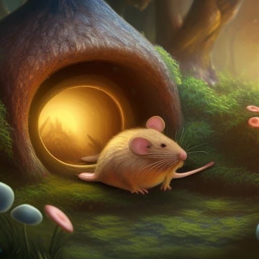 Hyperdetailed Mouse in Mushroom House Concept Art