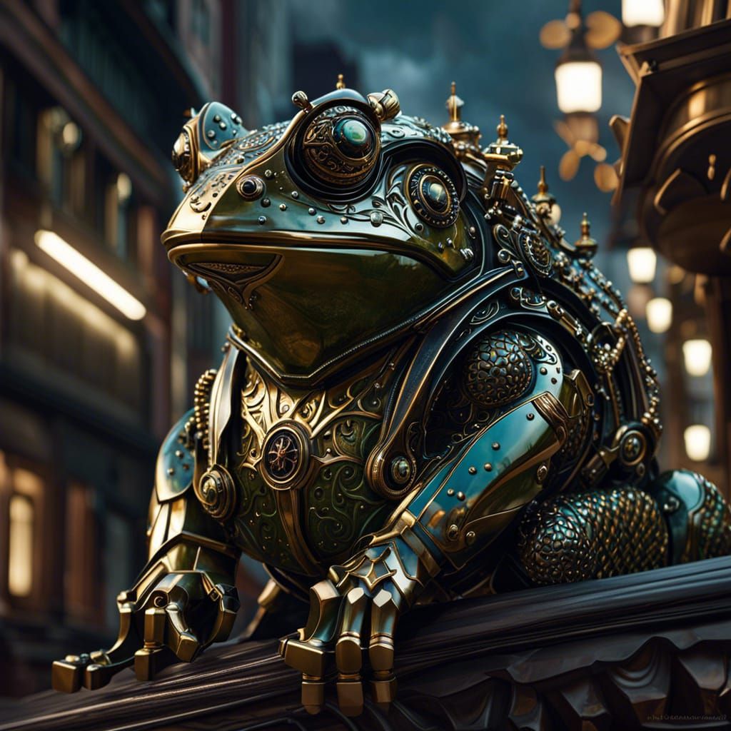 Steampunk Mechanical Frog in Hyperdetailed 8K Resolution