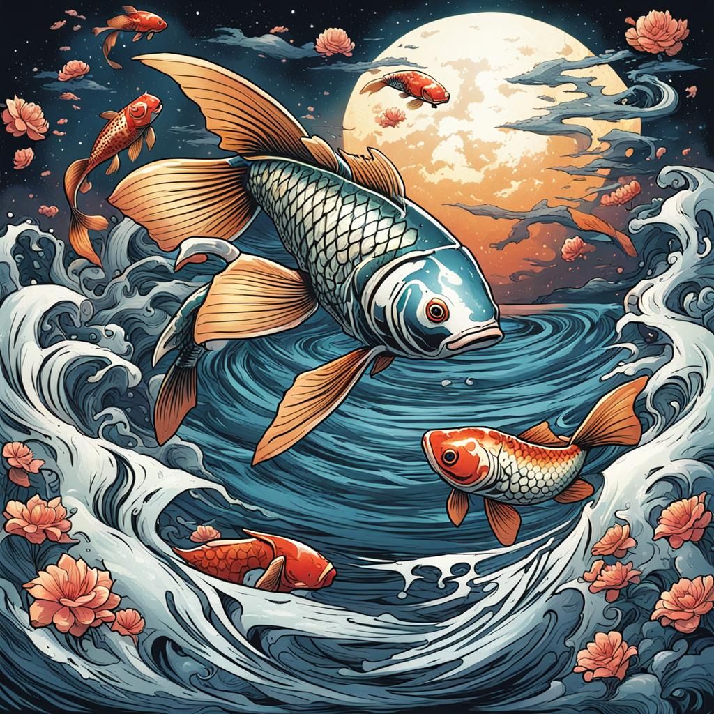 Koi Fish in Comic Book Style Art