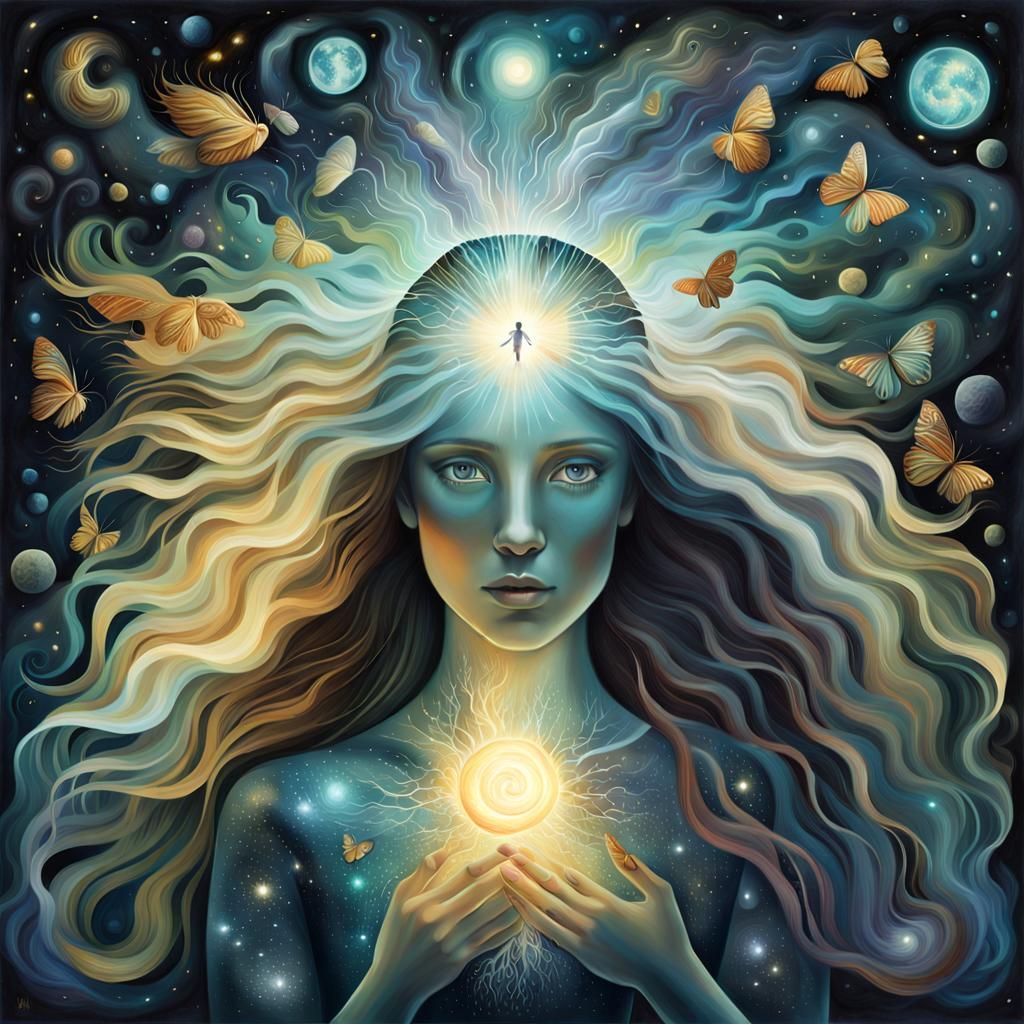 Glowing Bio Art Collage of Woman in Dreamscape