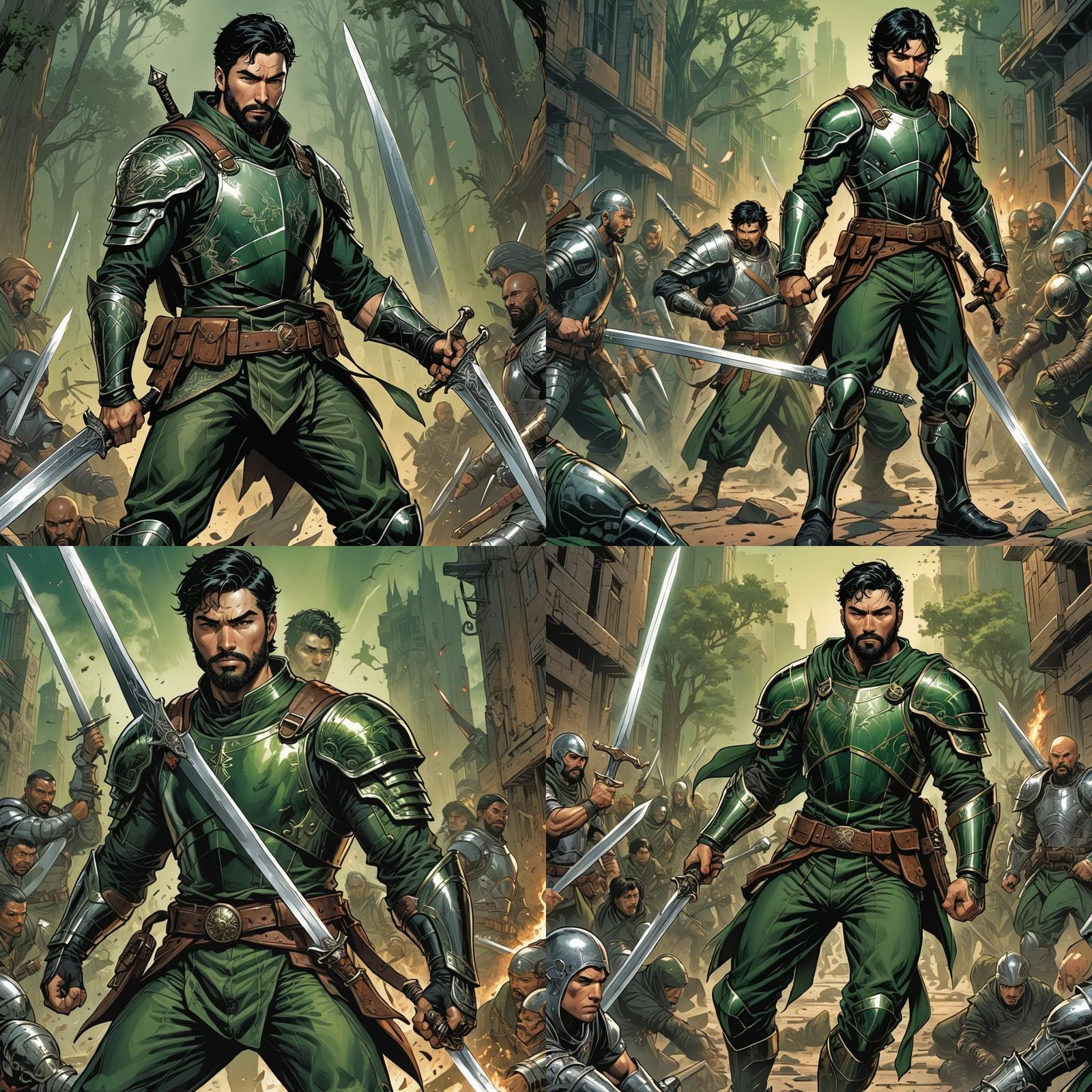 Comic Book Style Warrior with Sword and Armor