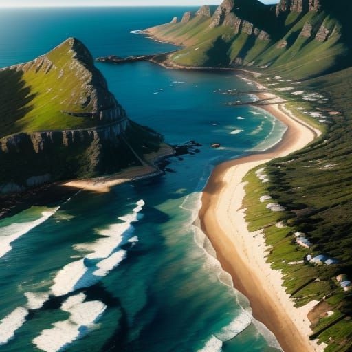 Chapman's Peak Parkway: Aerial View in Oil Painting Style