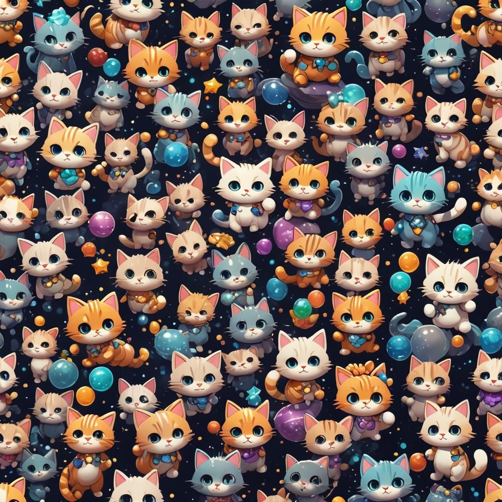 Cute Chibi Cats in Detailed Cartoon Style
