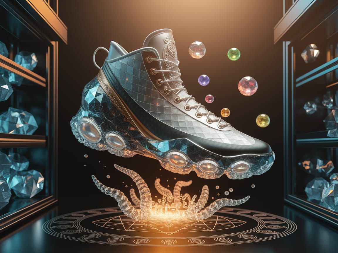 Levitating Sacred Geometry Basketball Shoe in Ethereal Light