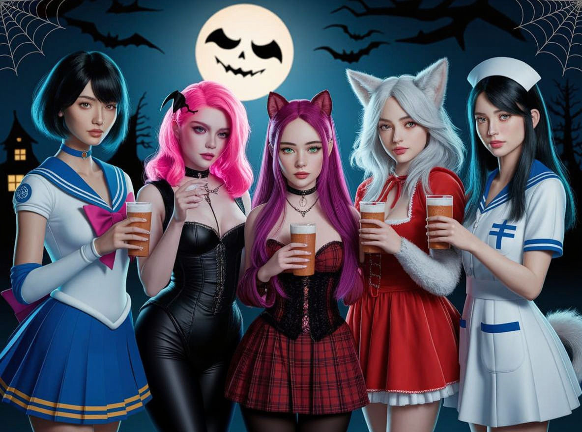Five Women Celebrate Halloween Party in Shibuya