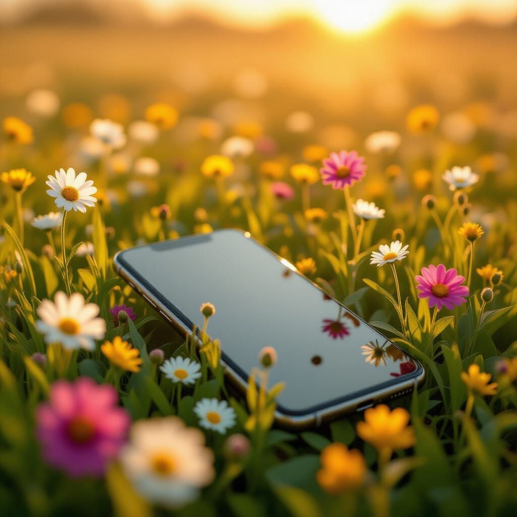 Smartphone in Flower Field, Impressionist Style