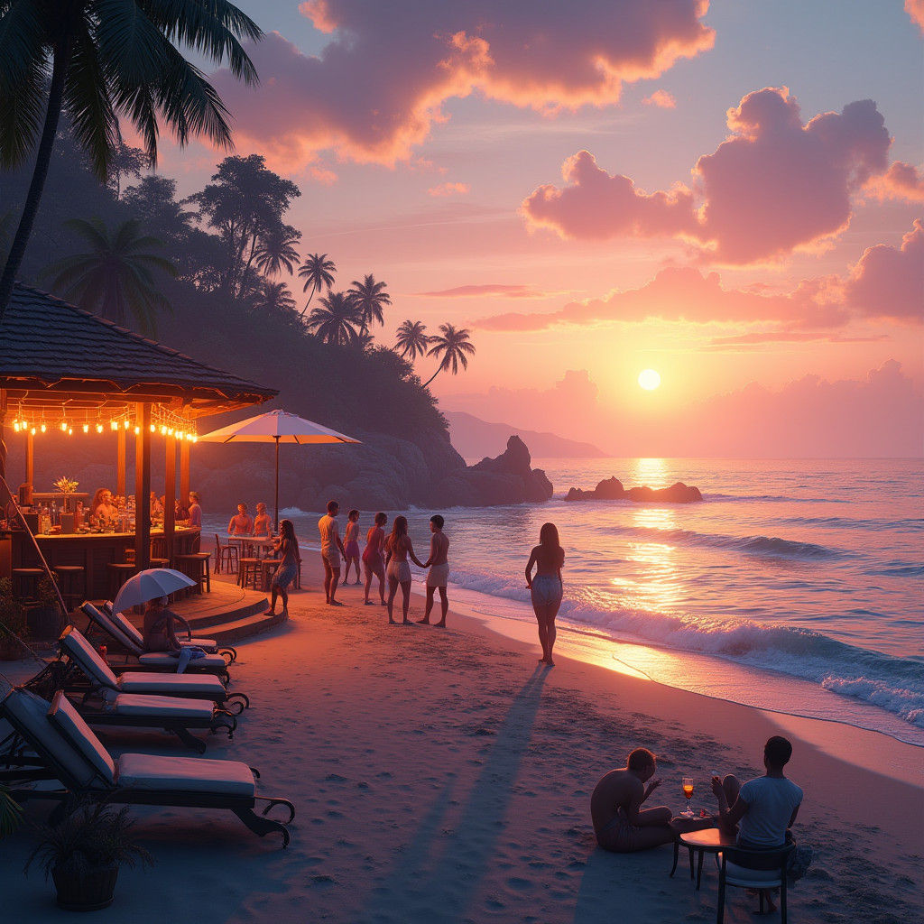 Sunset Serenity in Seaside Village, Fantasy Concept Art