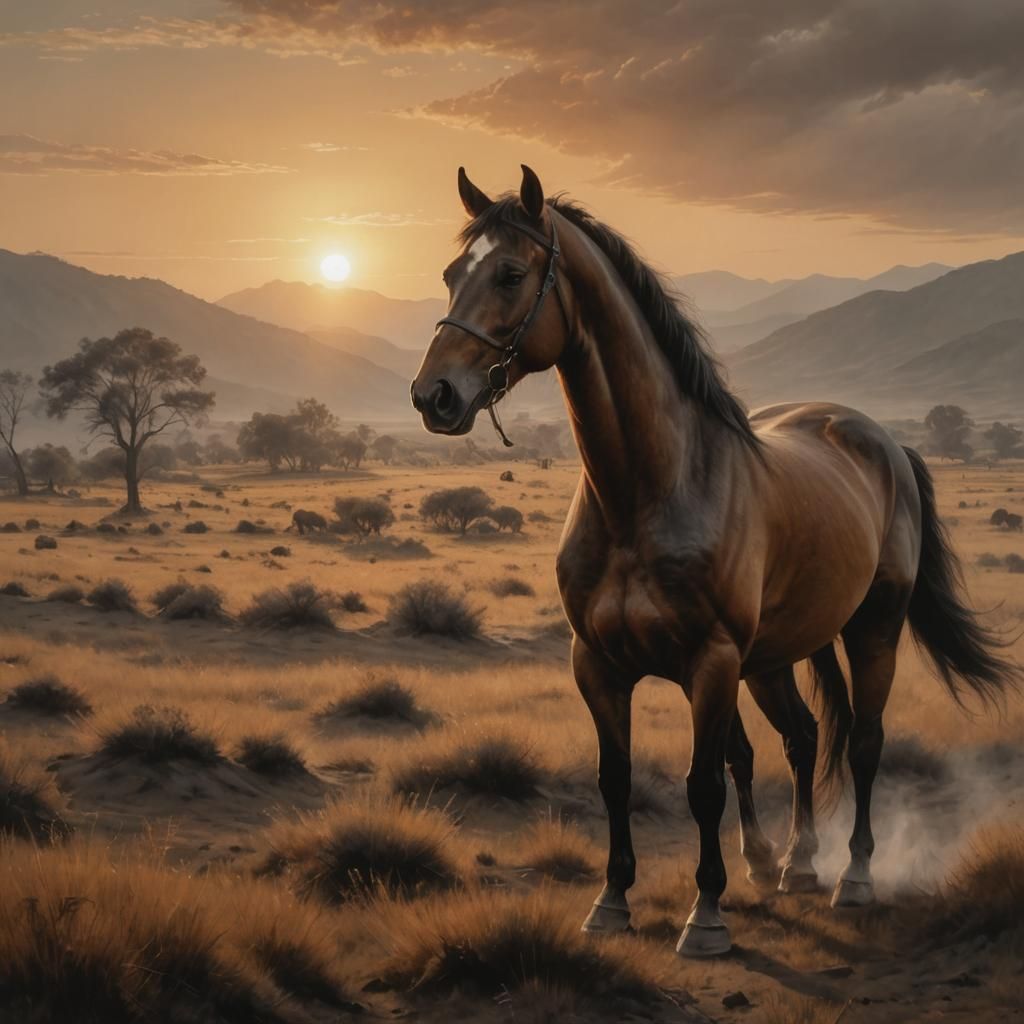 Detailed Charcoal Drawing of Woman on Horse