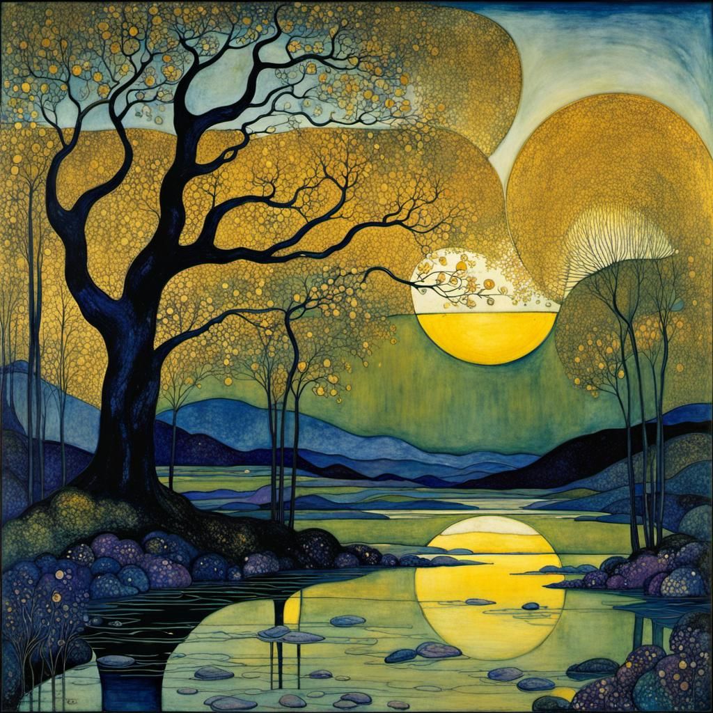 Surreal Nocturnal Dreamscape in Deep Blues and Violets