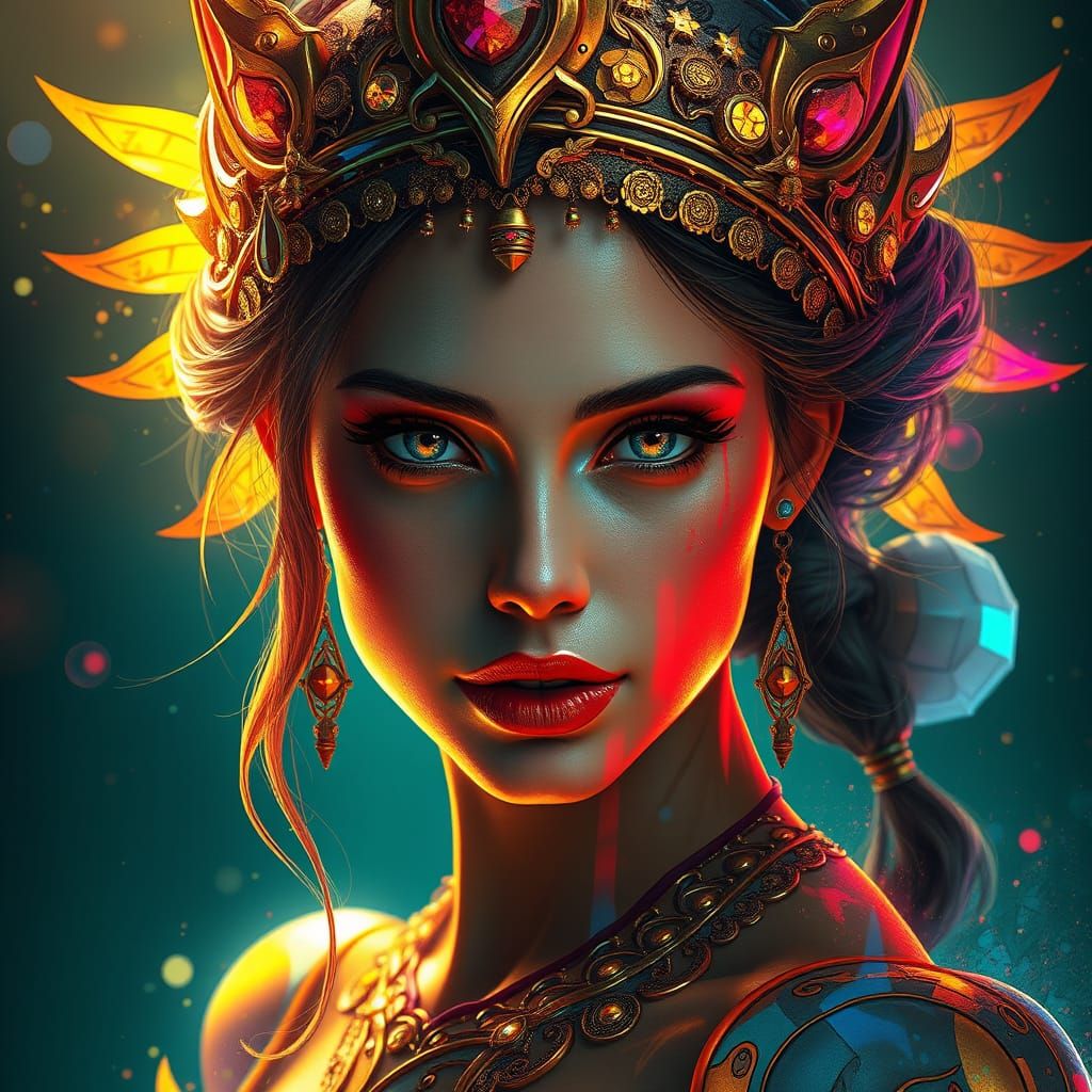 Ethereal Goddess Portrait in Vibrant Triadic Colors