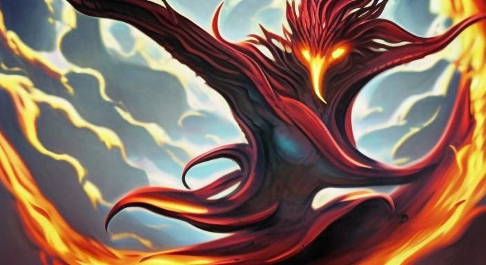 Anthropomorphic Phoenix in Dark Fantasy Style