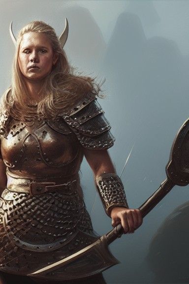 Viking Woman in Metal Armor: Digital Illustration