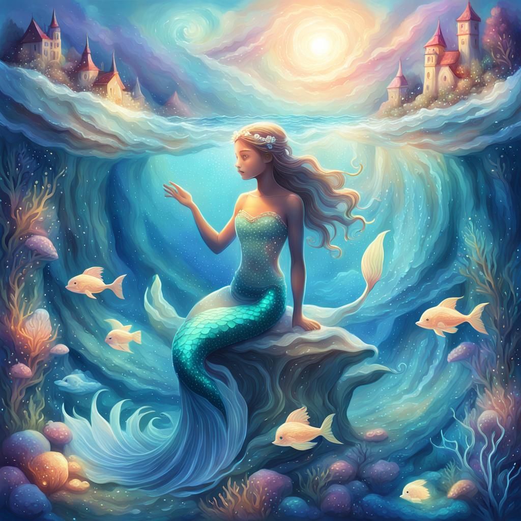 Vibrant Mermaid in Dreamy Sea: Digital Illustration