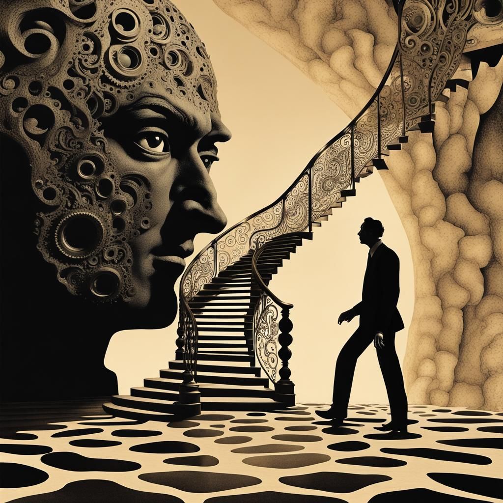 Surreal Head with Staircase in Dali Style