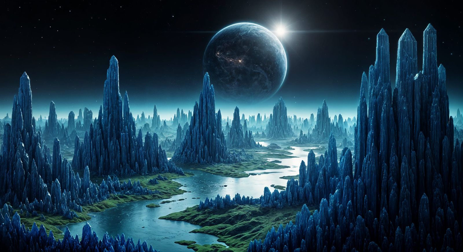 Otherworldly Sapphire Planet Unveiled at Night